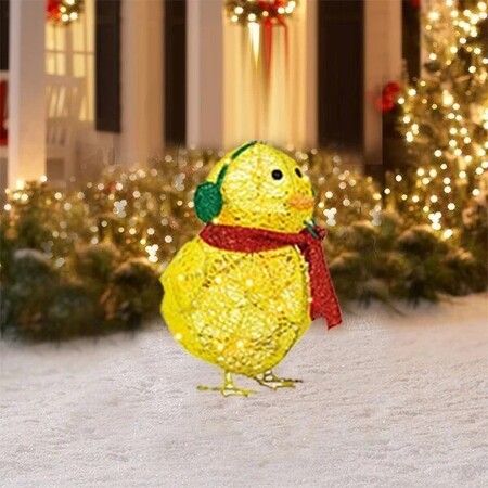 3pcs Light-up Acrylic Chicken with Scarf Holiday Christmas Decoration Colorful light Batteries Power