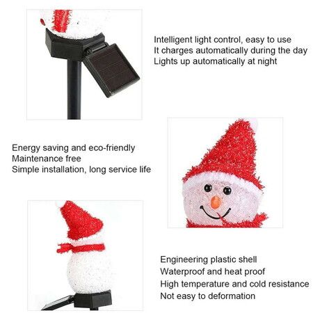 Snowman Solar Powered Garden EVA Light Christmas Decoration Lights Waterproof in Red hat