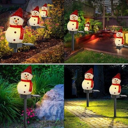 Snowman Solar Powered Garden EVA Light Christmas Decoration Lights Waterproof in Red hat