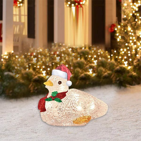 2021 Newest Scarf Duck Stake Lights Christmas Decoration, LED Acrylic Duck Christmas Ornaments Light Up Duck with Scarf Holiday Decoration 22*27cm