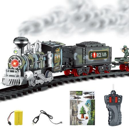 Electric Smoke remote control rail train simulation model rechargeable steam train children's toy set(Random Style)