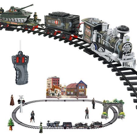 Electric Smoke remote control rail train simulation model rechargeable steam train children's toy set(Random Style)