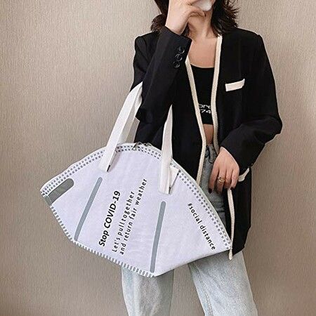 Womens Mask Shaped Tote Bag Large Capacity Eco-friendly Canvas Shopping Shoulder Bags