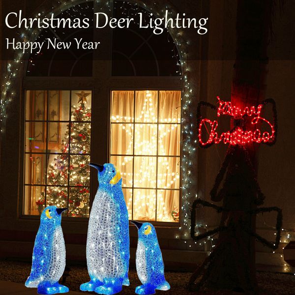 Light-up Acrylic Penguin LED Mini Lights Christmas Decoration Colorful light Batteries Power