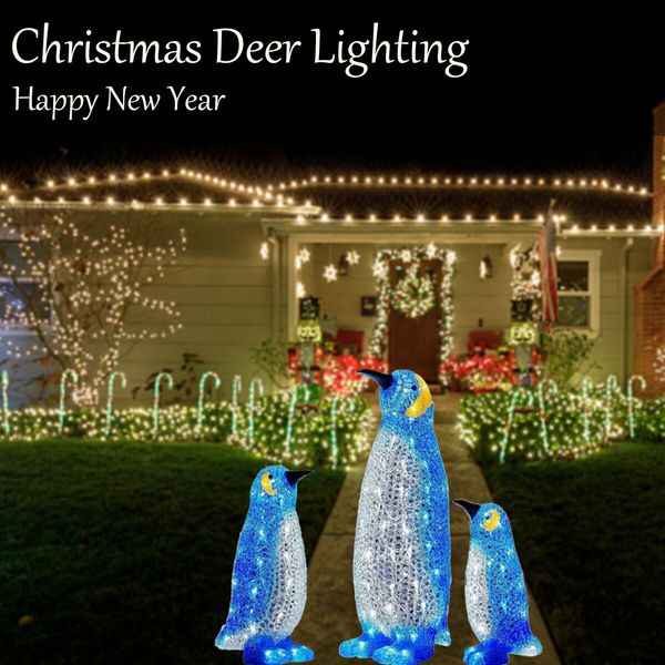 Light-up Acrylic Penguin LED Mini Lights Christmas Decoration Colorful light Batteries Power