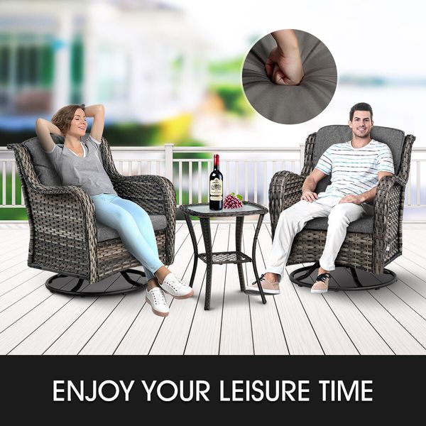 Garden Rocking Chair Swivel Wicker Sofa Patio Set Outdoor Lounge Furniture 3 Pcs