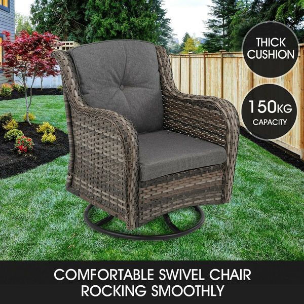 Garden Rocking Chair Swivel Wicker Sofa Patio Set Outdoor Lounge Furniture 3 Pcs