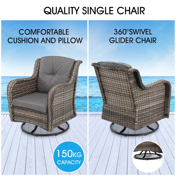 Garden Rocking Chair Swivel Wicker Sofa Patio Set Outdoor Lounge Furniture 3 Pcs