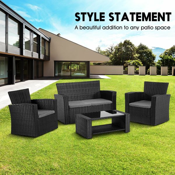 Outdoor Wicker Sofa Garden Lounge Patio Set Rattan Chairs Furniture 4 Pcs