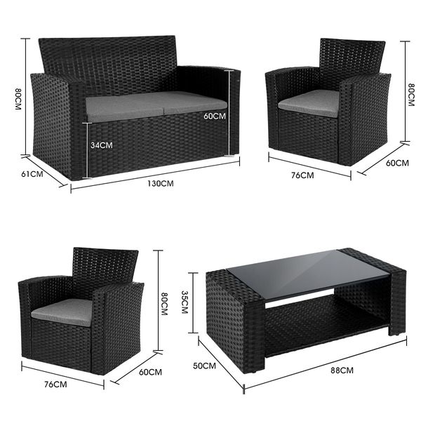 Outdoor Wicker Sofa Garden Lounge Patio Set Rattan Chairs Furniture 4 Pcs