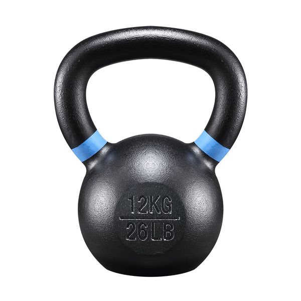 Genki 12kg Kettlebell Barbell Cast Iron Fitness Home Gym Workout with Wide Grip Colour Coded Black