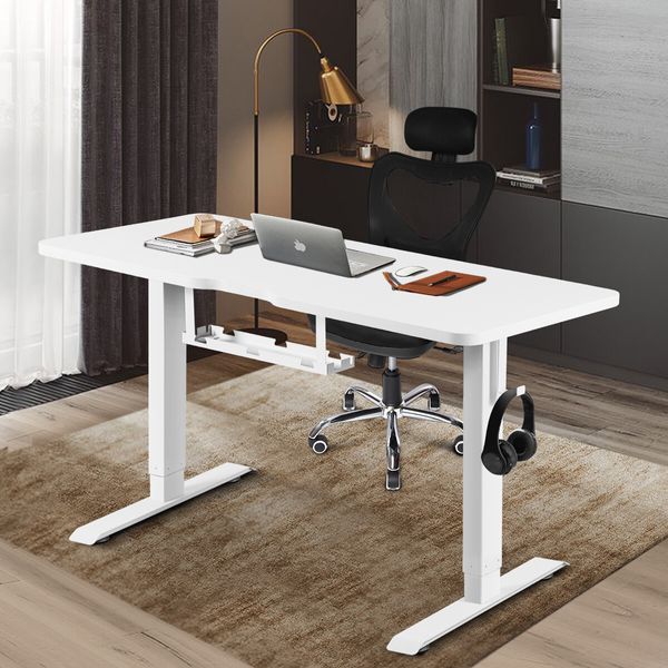 Electric Sit Stand Desk Height Adjustable Office Standing Computer Table Furniture Motorized Dual Motor White