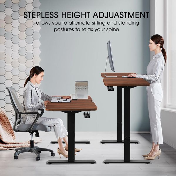 Electric Standing Desk Sit Stand Computer Table Height Adjustable Furniture Motorized Dual Motor Walnut