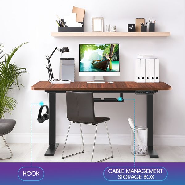 Electric Standing Desk Sit Stand Computer Table Height Adjustable Furniture Motorized Dual Motor Walnut