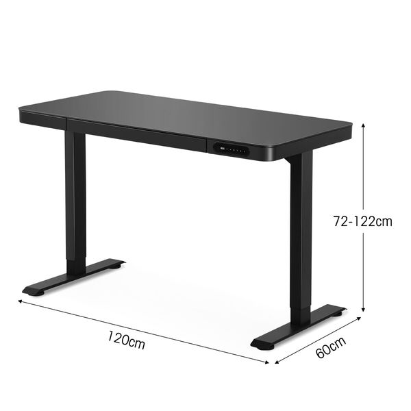 Electric Standing Desk Computer Table Motorized Furniture Height Adjustable Dual Motor Glass Top Black