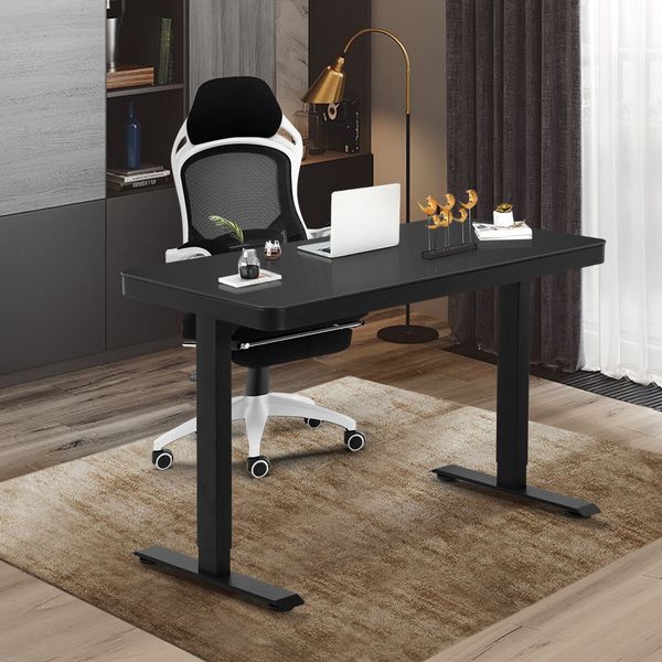 Electric Standing Desk Computer Table Motorized Furniture Height Adjustable Dual Motor Glass Top Black