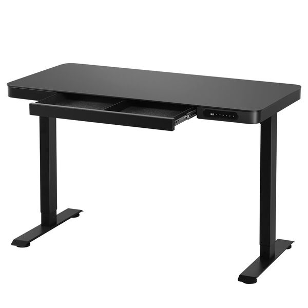 Electric Standing Desk Computer Table Motorized Furniture Height Adjustable Dual Motor Glass Top Black