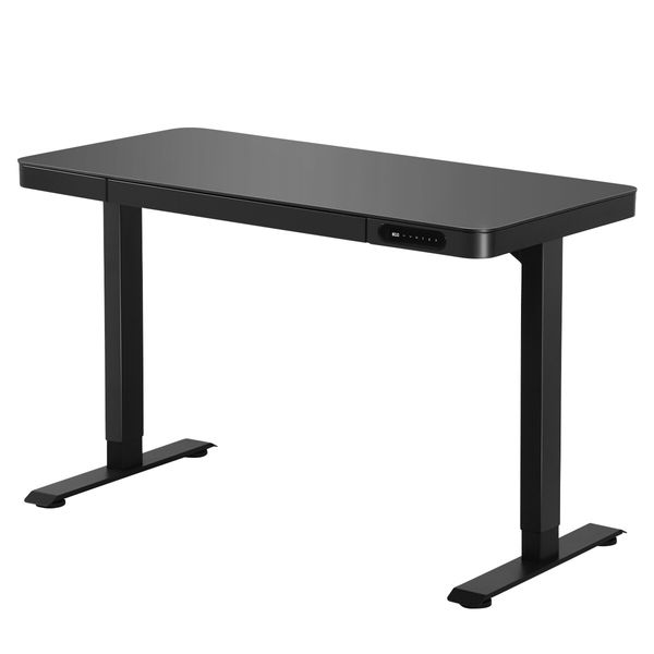 Electric Standing Desk Computer Table Motorized Furniture Height Adjustable Dual Motor Glass Top Black