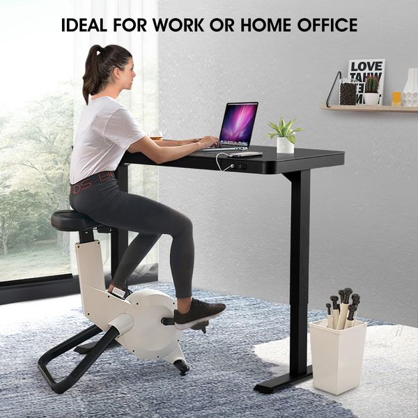 Electric Standing Desk Modern Office Computer Motorized Height Adjustable Table Dual Motor Wireless Charger Glass Top Black