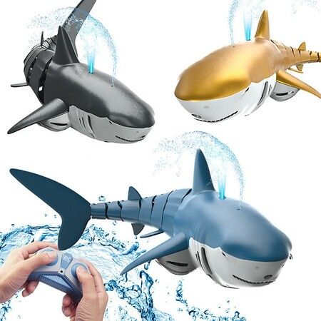 2021 Newest 2.4Ghz Funny Remote Control Shark Underwater Simulation Fish Animals Robots Bath Tub Pool Electric Toys For Kids COL BLUE