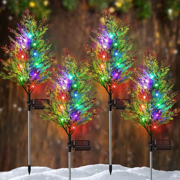 2X Solar Garden Tree Lights 2 Modes 12 Lamp Beads Multi-Color Waterproof Holiday Lights for Yard