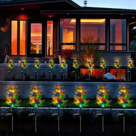 2X Solar Garden Tree Lights 2 Modes 12 Lamp Beads Multi-Color Waterproof Holiday Lights for Yard