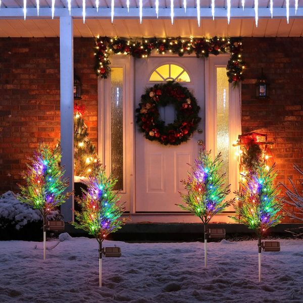 2X Solar Garden Tree Lights 2 Modes 12 Lamp Beads Multi-Color Waterproof Holiday Lights for Yard