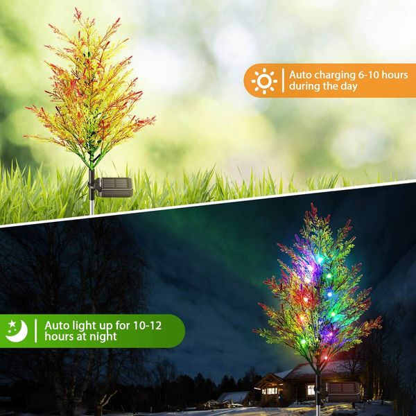 2X Solar Garden Tree Lights 2 Modes 12 Lamp Beads Multi-Color Waterproof Holiday Lights for Yard