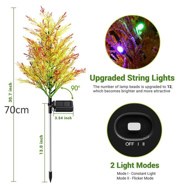 2X Solar Garden Tree Lights 2 Modes 12 Lamp Beads Multi-Color Waterproof Holiday Lights for Yard