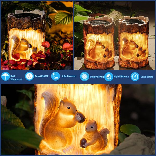 Solar Squirrel Figurine Garden Decor Decorative Lawn Ornaments Lights