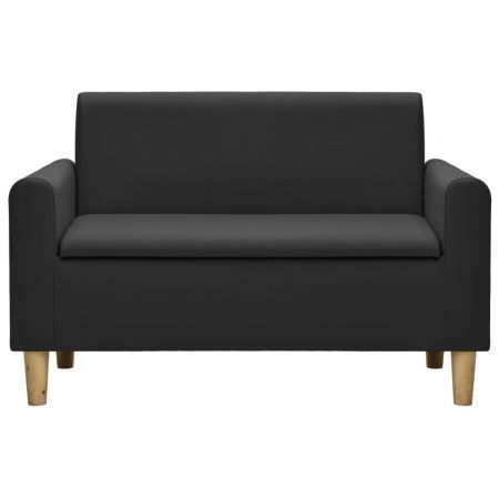 2-Seater Children Sofa Black Faux Leather