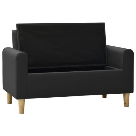 2-Seater Children Sofa Black Faux Leather