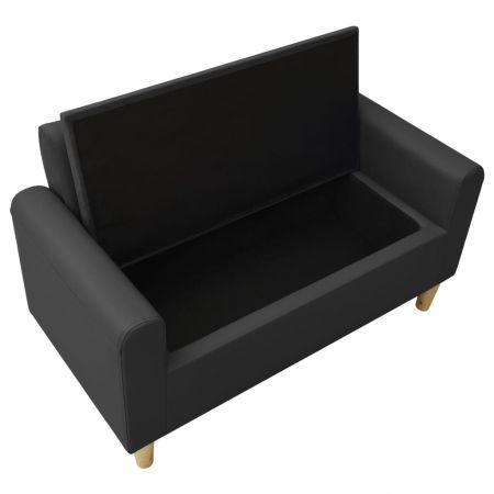 2-Seater Children Sofa Black Faux Leather