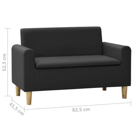 2-Seater Children Sofa Black Faux Leather