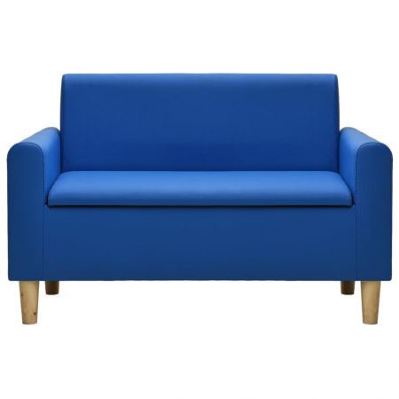 2-Seater Children Sofa Blue Faux Leather