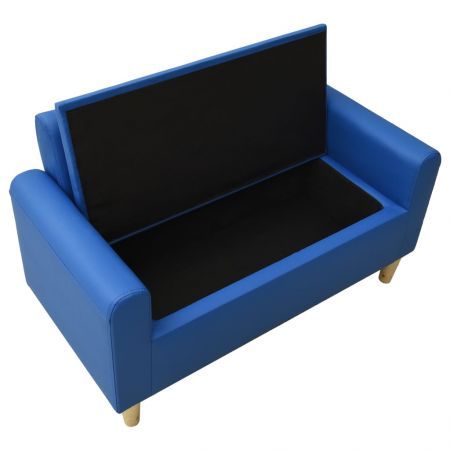 2-Seater Children Sofa Blue Faux Leather