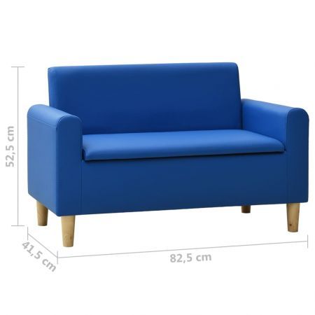 2-Seater Children Sofa Blue Faux Leather