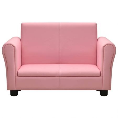 Children Sofa with Stool Pink Faux Leather