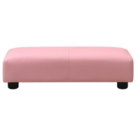 Children Sofa with Stool Pink Faux Leather