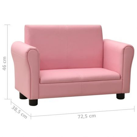 Children Sofa with Stool Pink Faux Leather