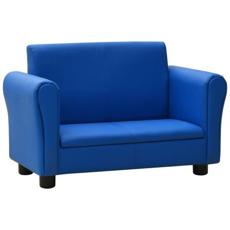 Children Sofa with Stool Blue Faux Leather