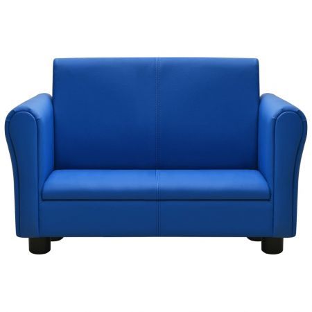 Children Sofa with Stool Blue Faux Leather