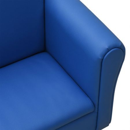 Children Sofa with Stool Blue Faux Leather