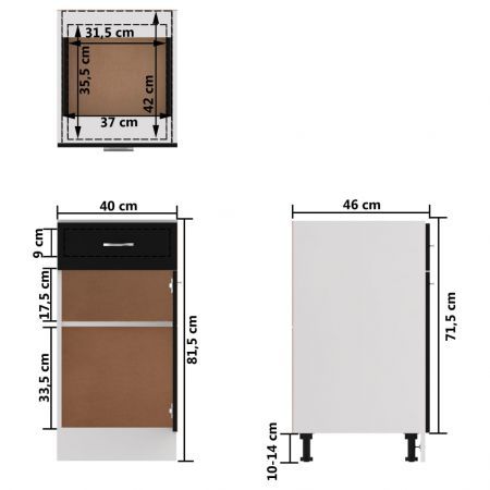 Drawer Bottom Cabinet Black 40x46x81.5 cm Chipboard