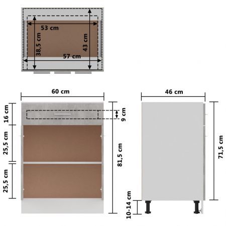 Drawer Bottom Cabinet Concrete Grey 60x46x81.5 cm Chipboard