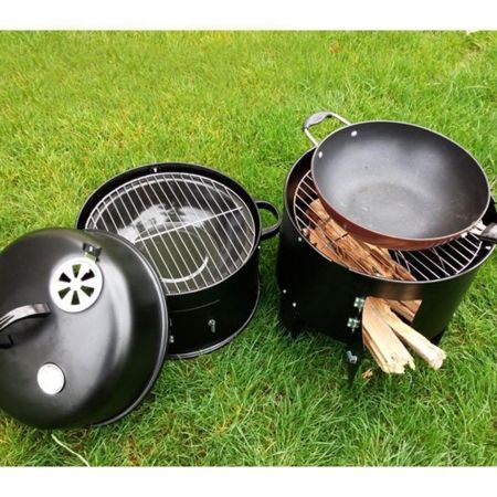 2X 3 In 1 Barbecue Smoker Outdoor Charcoal BBQ Grill Camping Picnic Fishing