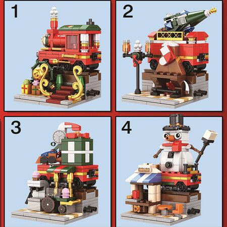 Christmas-themed Street View Children's Building Blocks With Small Bricks, Train Building Blocks Model With Light