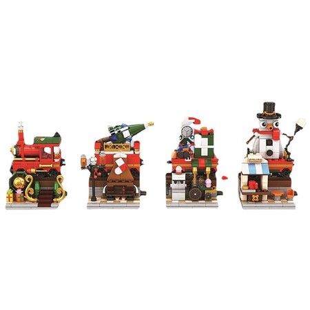 Christmas-themed Street View Children's Building Blocks With Small Bricks, Train Building Blocks Model With Light