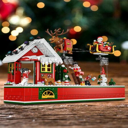 940pcs Creative Christmas Santa Claus Flying Party Sets Model  Building Blocks Diy Bricks Kids Gift Toys