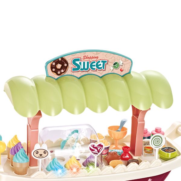 55 PCS Toy Boat Ship Educational Pretend Play Food Toy Set Ice Cream Candy with Light Music Smoke